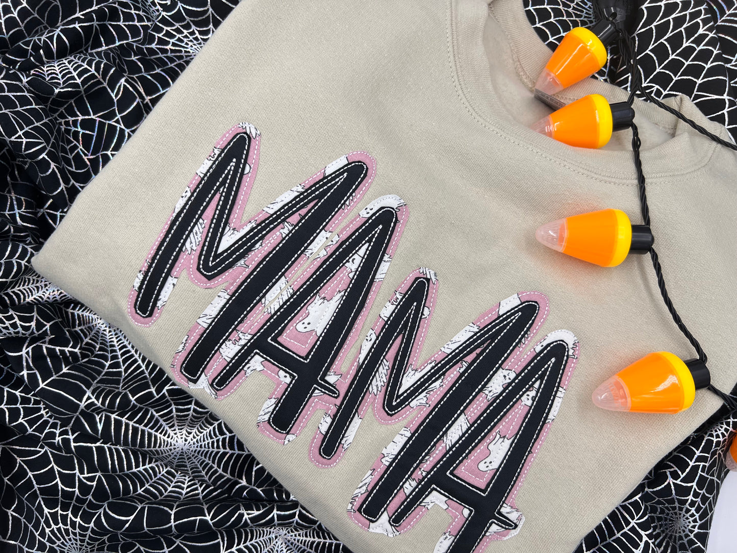 Ghostly MaMa crewneck sweatshirt halloween Applique Embroidered