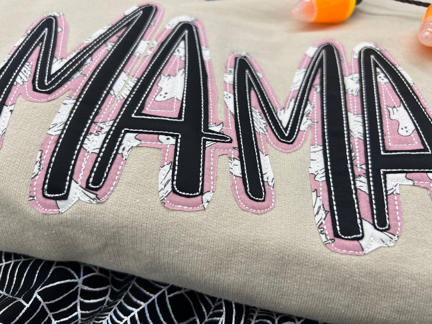Ghostly MaMa crewneck sweatshirt halloween Applique Embroidered