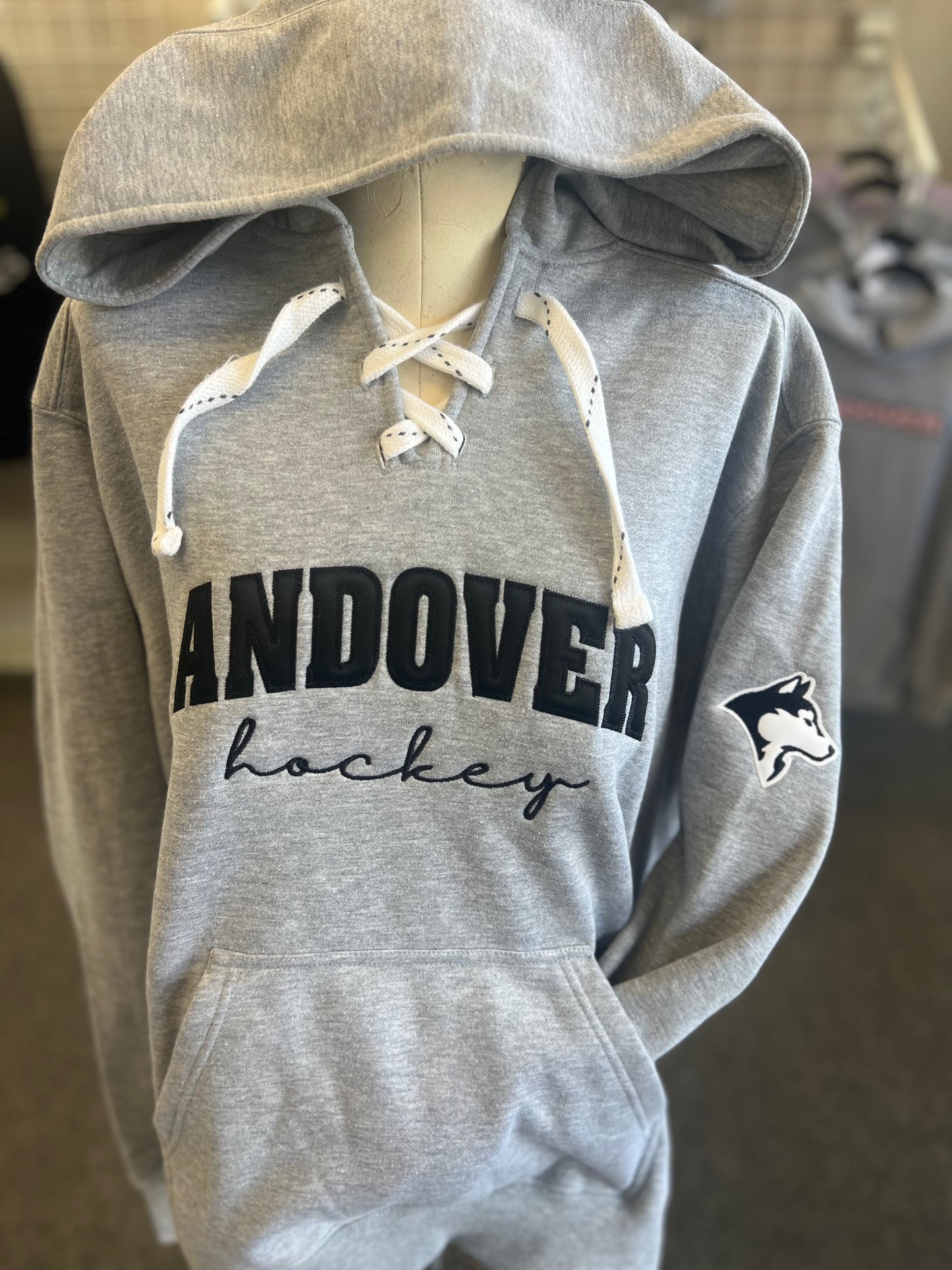 Hockey Andover Hoodie - Adult size Embroidered - Twill - Grey