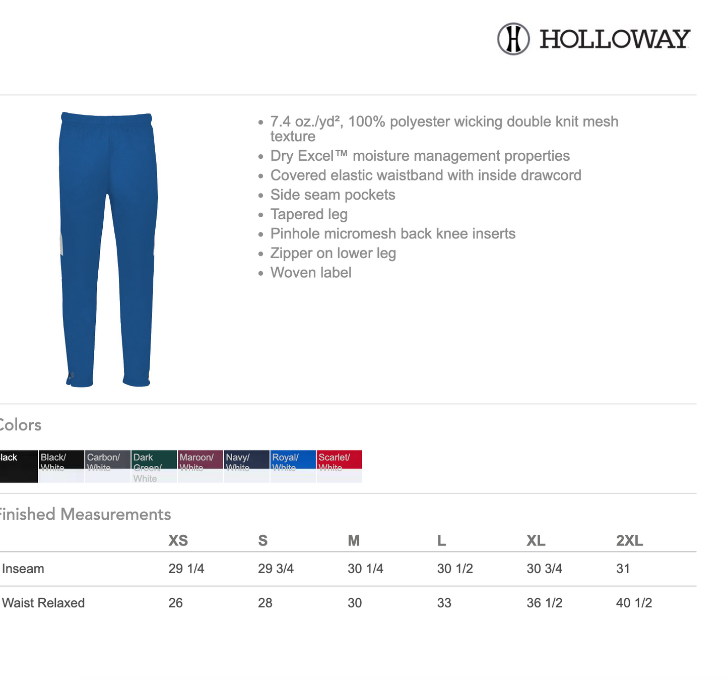 Blaine Cheer Warm Up Pants - Sizes XS LADIES - Embroidered