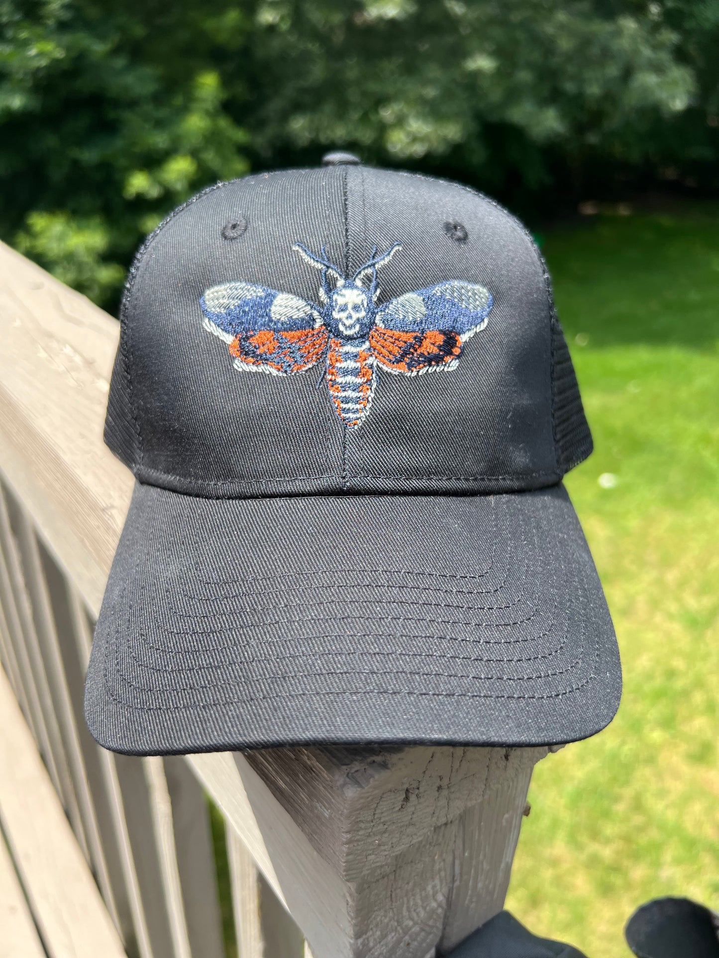 Moth black SnapBack hat skull