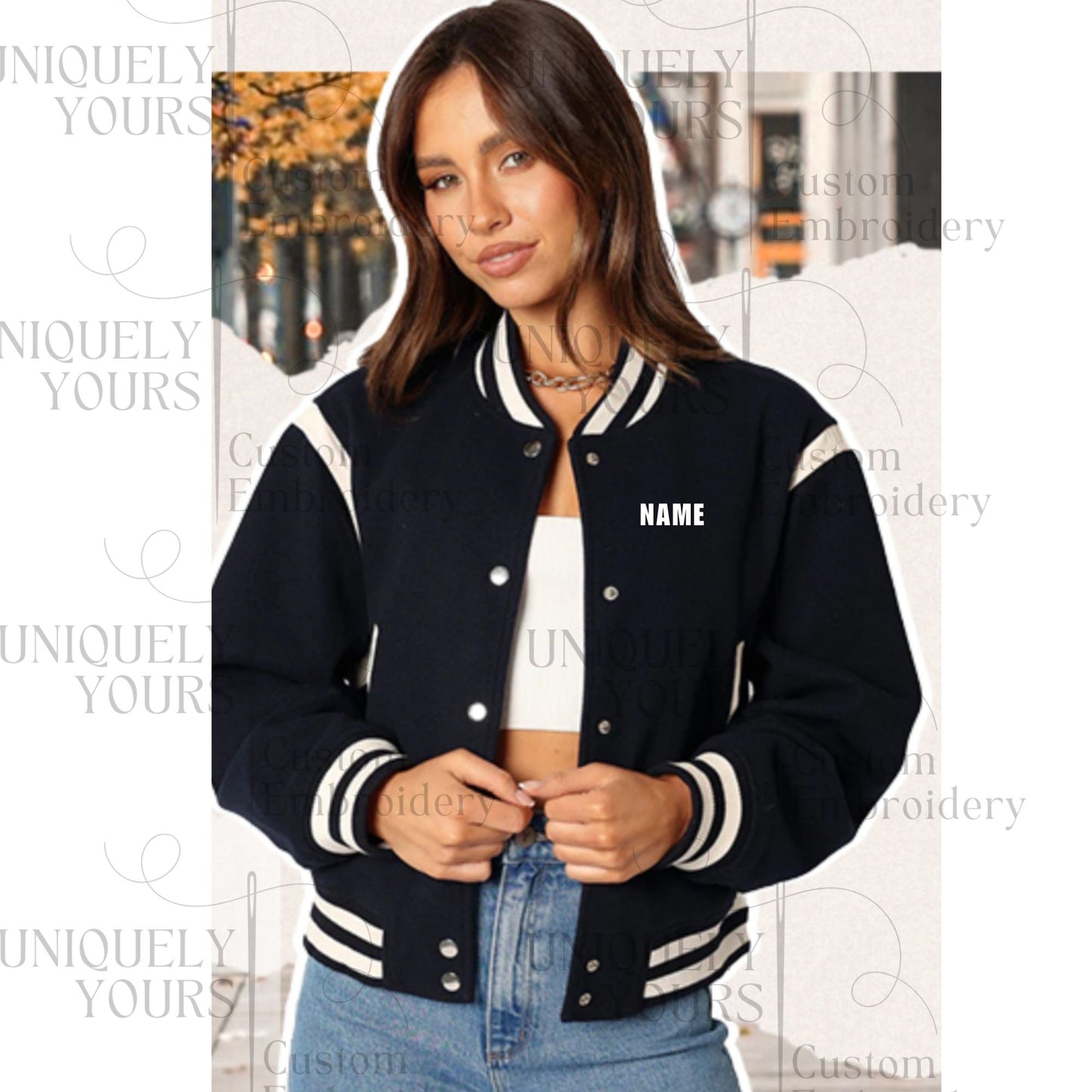 Hometown Hockey - Navy Bomber Jacket - Embroidered with Name & Back Design -