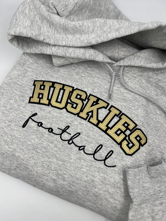 Huskies football Embroidered  Metallic TWILL Applique Sweatshirt