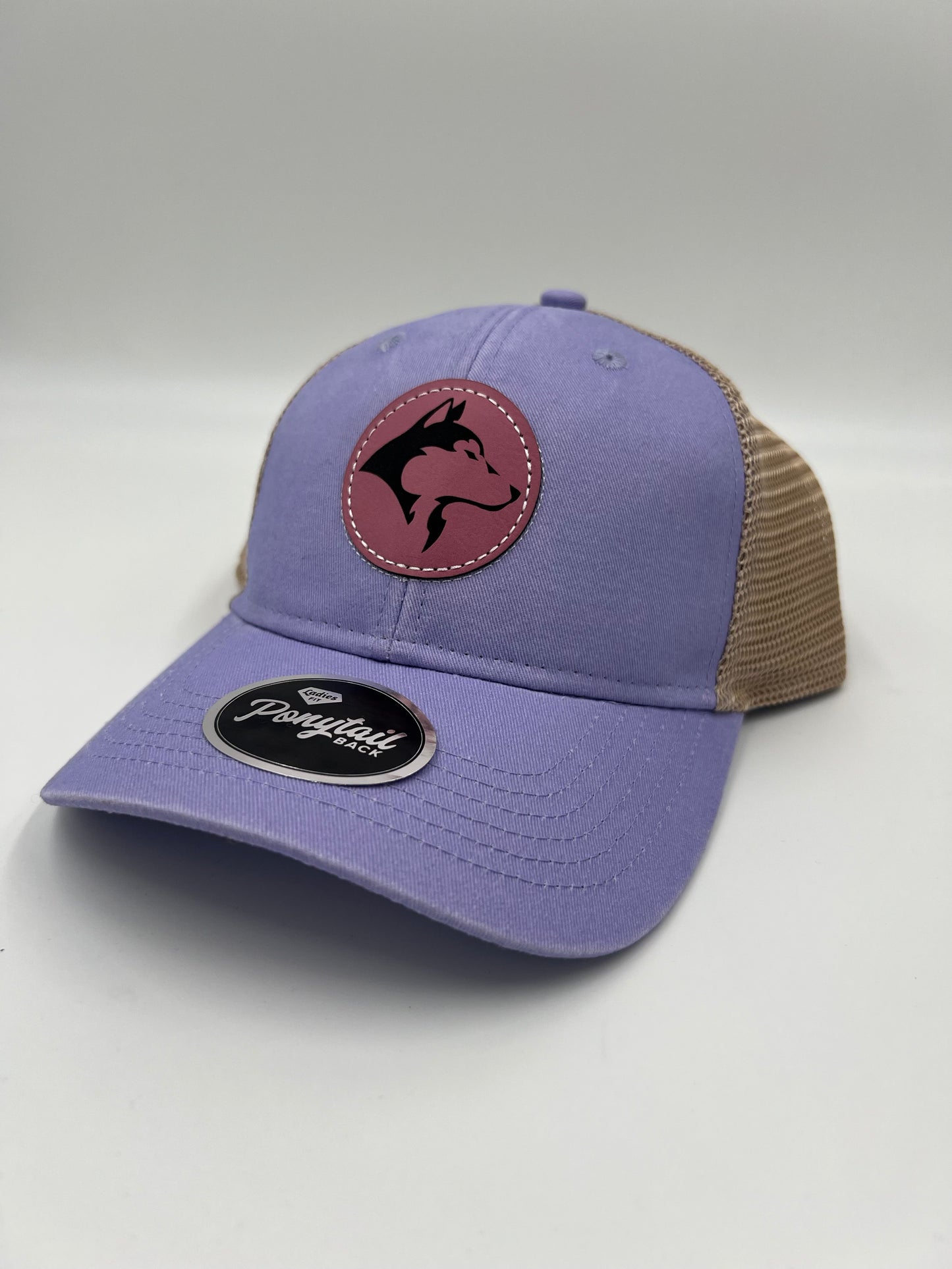Purple premium leatherette husky hat with ponytail