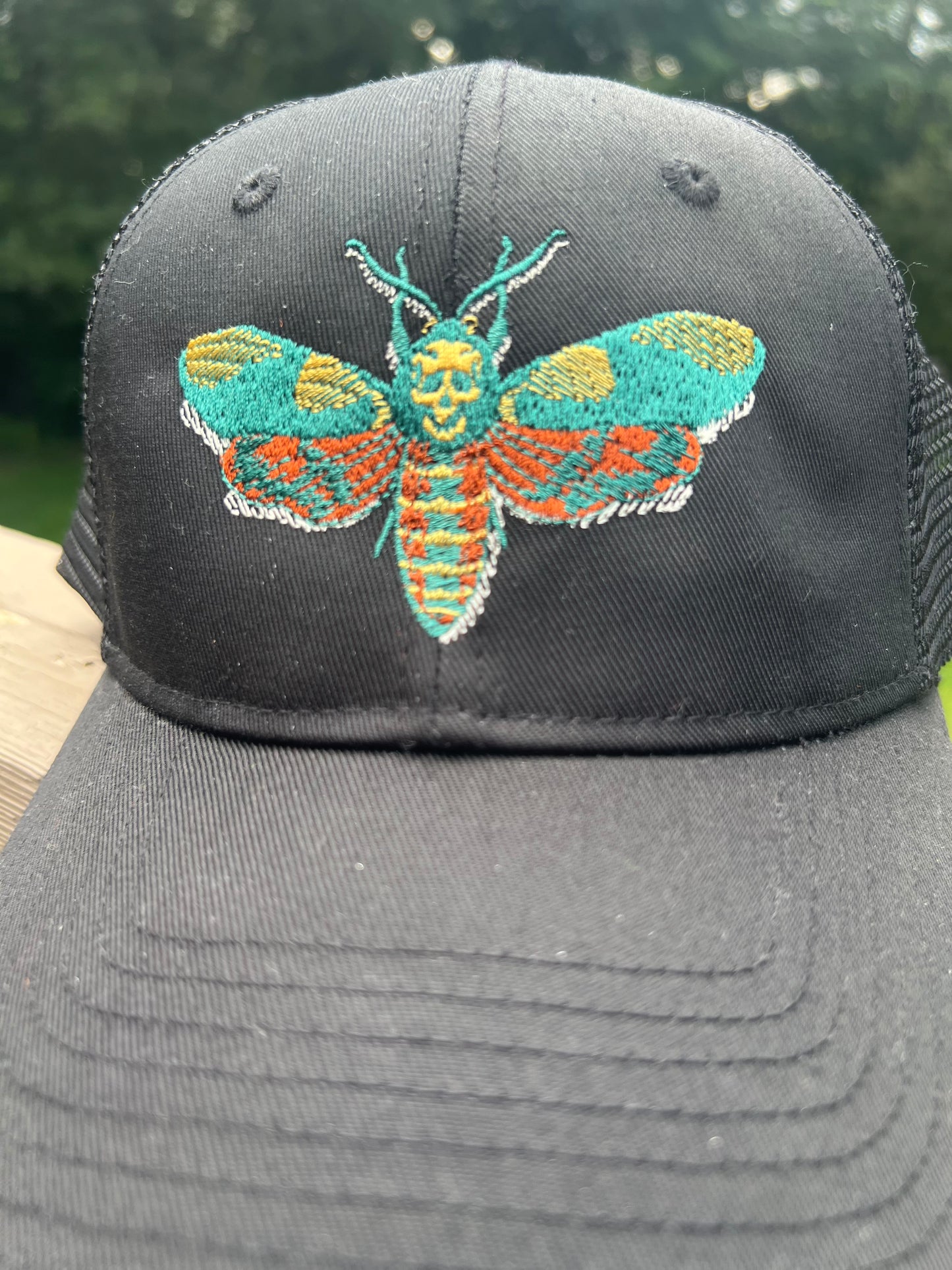 Moth black SnapBack hat skull