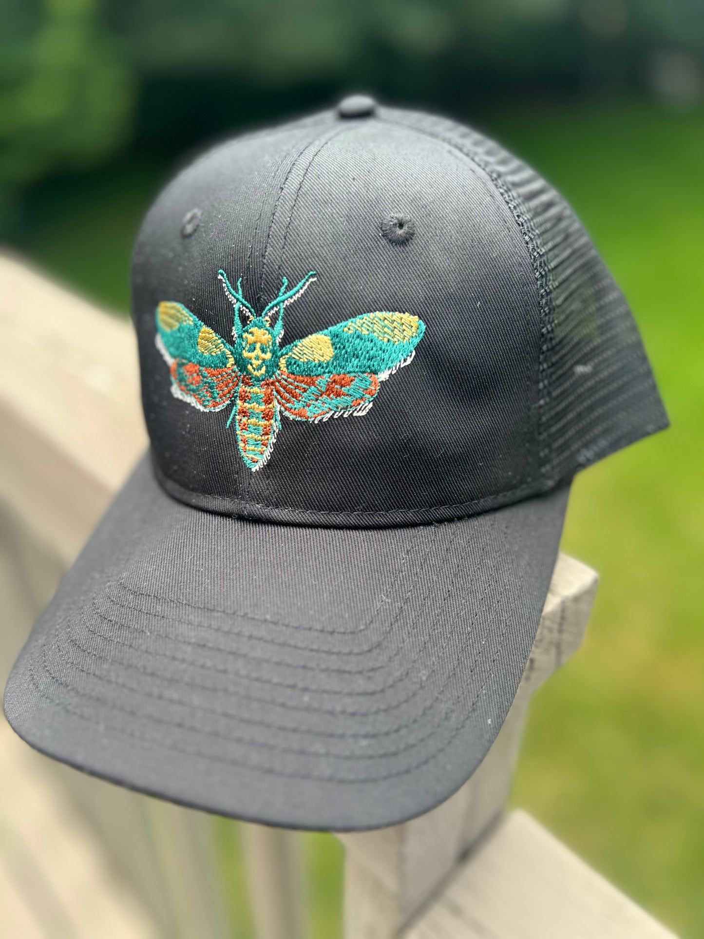 Moth black SnapBack hat skull