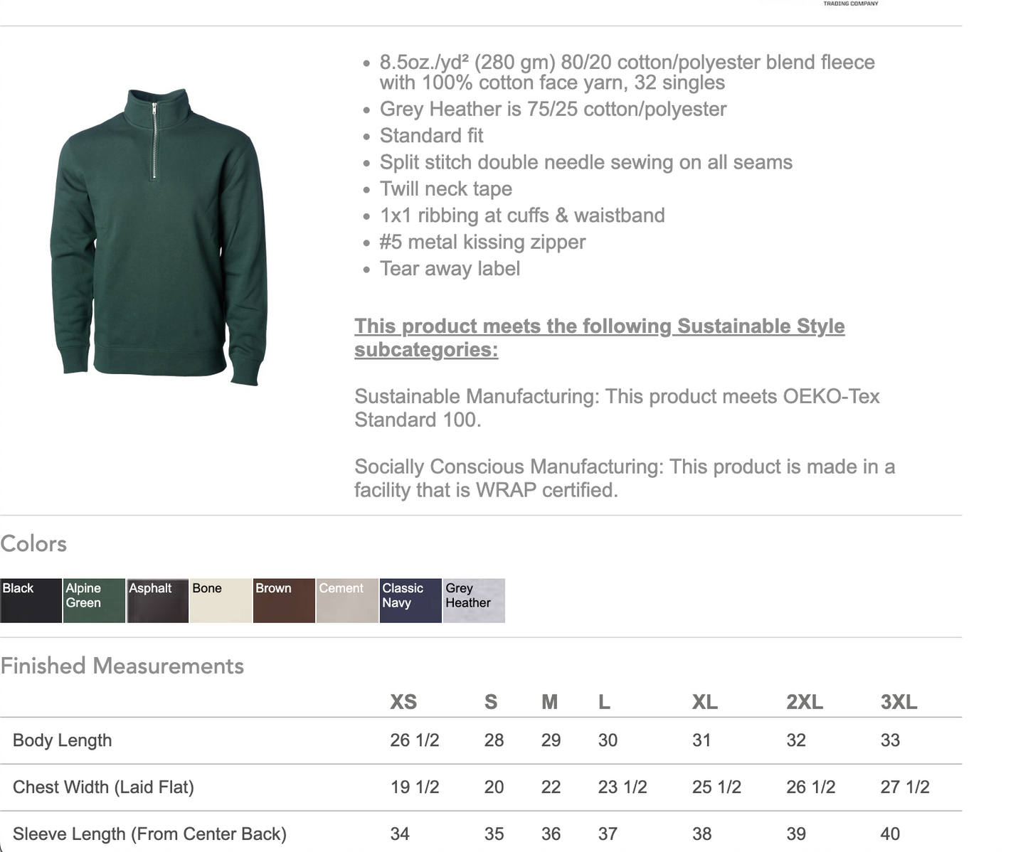 1/4 Zip VAYDA pullover. Embroidered left chest LOGO