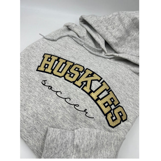 Huskies Soccer Embroidered  Metallic TWILL Applique Sweatshirt